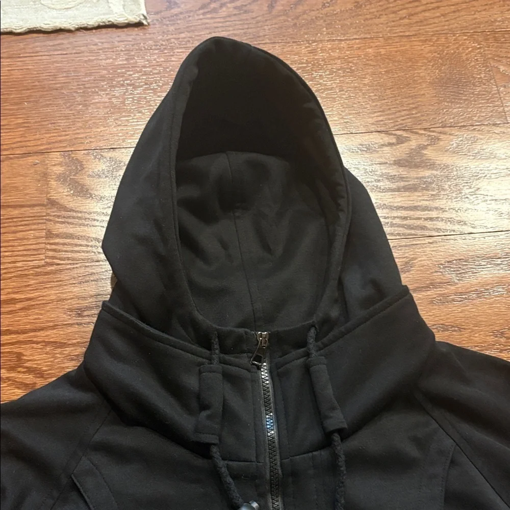 H2H men’s casual Black zip up Hooded Jacket pockets draw string hood cotton XL